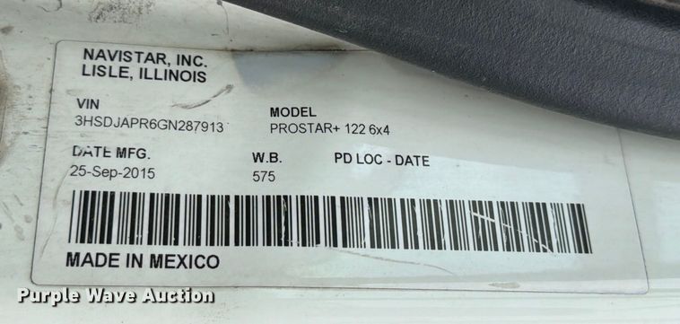 image for item YA1396 2016 International Prostar semi truck