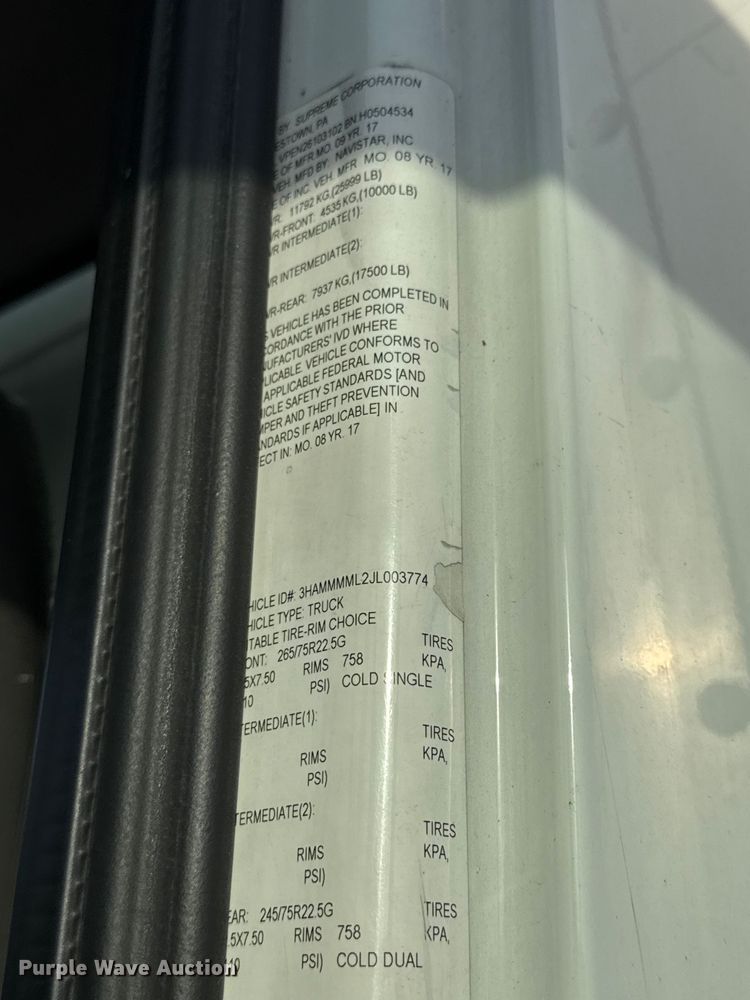 image for item YA1788 2018 International 4300 box truck