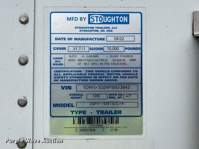 image for item YA2248 2023 Stoughton ZGPVW-535T-S-C-AR dry van trailer
