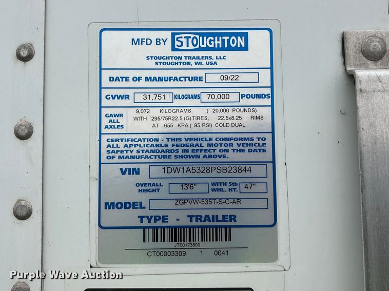 image for item YA2259 2023 Stoughton ZGPVW-535T-S-C-AR dry van trailer