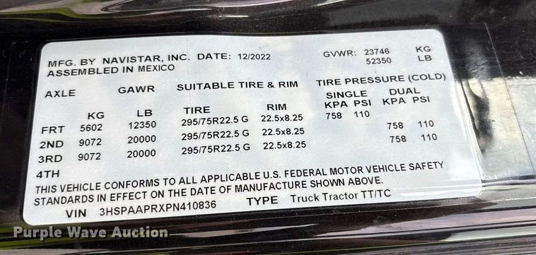 image for item YA2266 2023 International HX520 semi truck