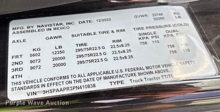 image for item YA2267 2023 International HX520 semi truck