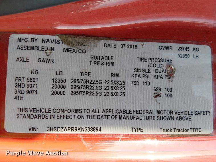 image for item YA2402 2019 International LT625 semi truck