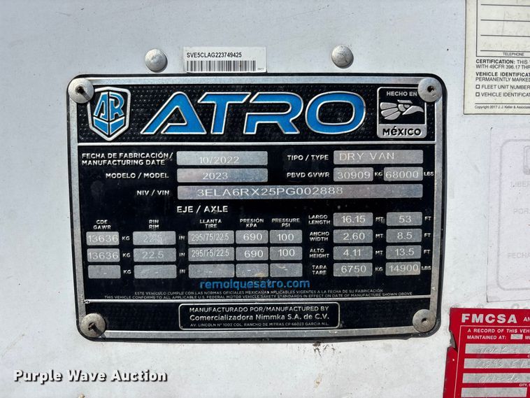 image for item YA2471 2023 Atro dry van trailer