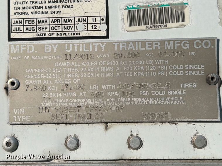 image for item YA2477 2014 Utility VS2RAP refrigerated van trailer