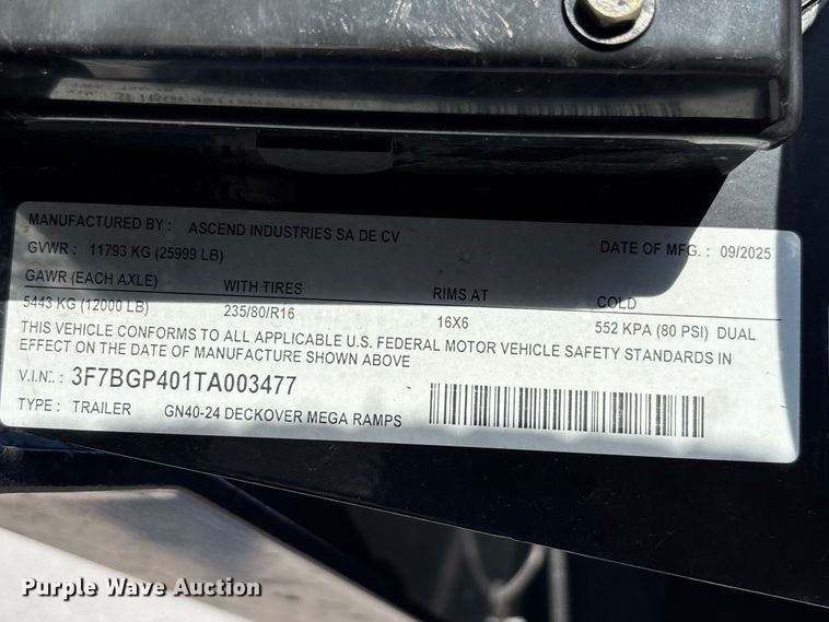 image for item YA2595 2026 Ascend GN40-24 equipment trailer