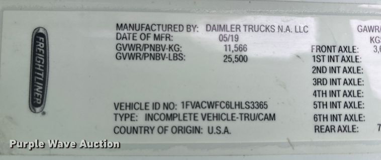 image for item YA6112 2020 Freightliner Business Class M2 box truck