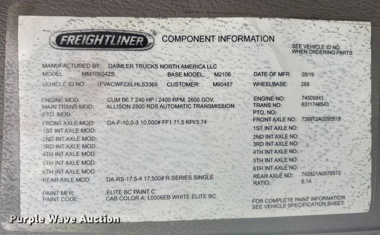 image for item YA6112 2020 Freightliner Business Class M2 box truck