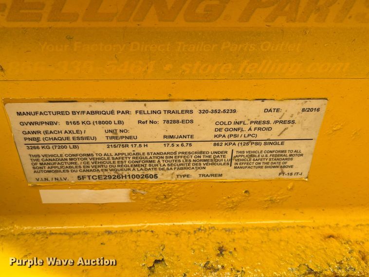 image for item DO5199 2017 Felling FT-15 IT-I tilt deck utility trailer