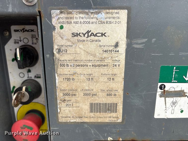image for item DO5200 2017 Skyjack SJ12 vertical lift