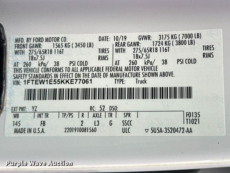 image for item DO8502 2019 Ford F150 Crew Cab pickup truck