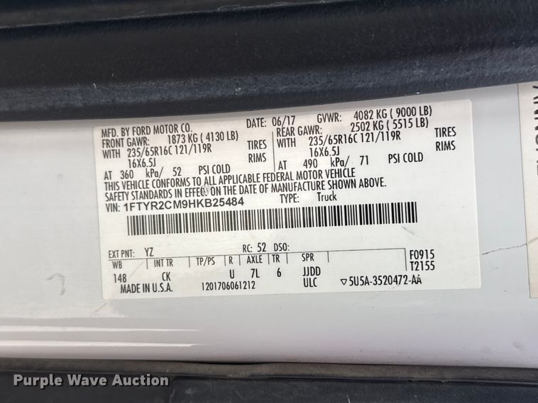 image for item DO8504 2017 Ford Transit 250 van