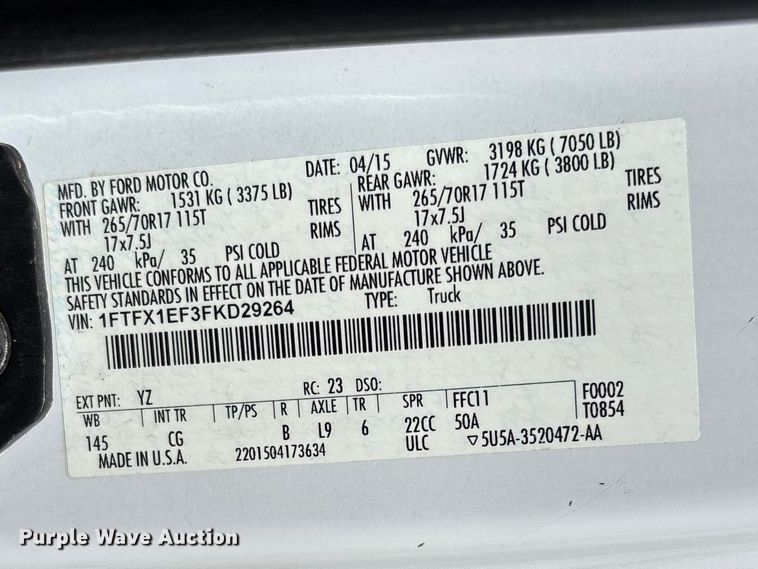 image for item DT0230 2015 Ford F150 Ext. Cab pickup truck