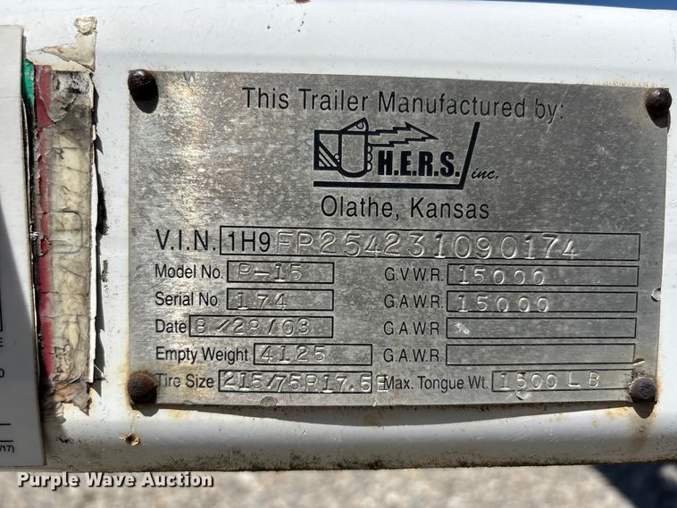 image for item DT0233 2003 H.E.R.S. P-15 pole trailer