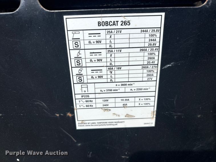image for item DT2897 Miller Bobcat 265 welder/generator