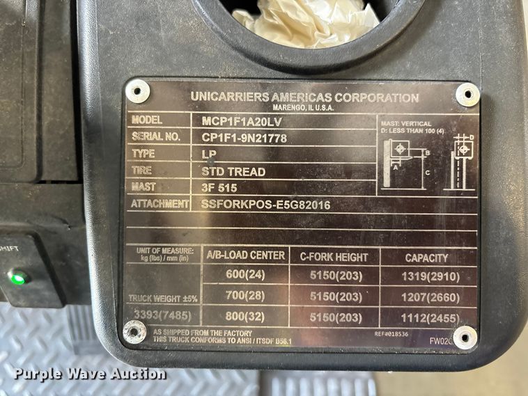 image for item DU0474 2018 UniCarriers CFS40 forklift