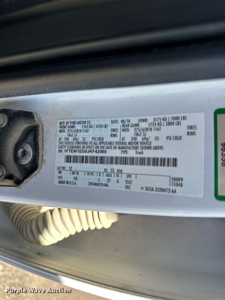 image for item DV0898 2018 Ford F150 