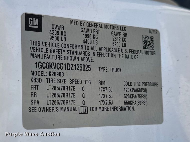 image for item DV0899 2013 Chevrolet Silverado 2500HD pickup truck