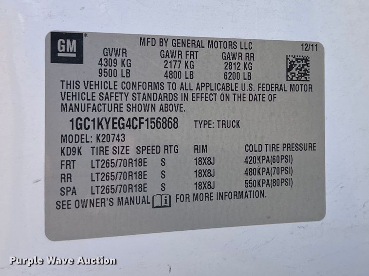 image for item DV0902 2012 Chevrolet Silverado 2500HD Crew Cab pickup truck