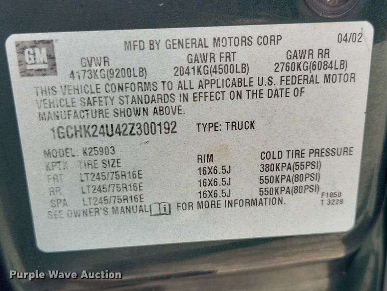 image for item DZ7021 2002 Chevrolet Silverado 2500HD pickup truck