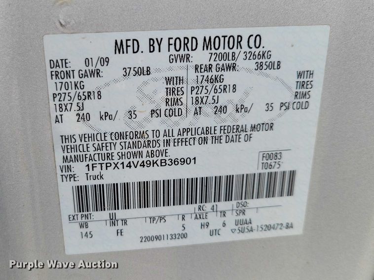 image for item DZ7043 2009 Ford F150 Ext. Cab pickup truck