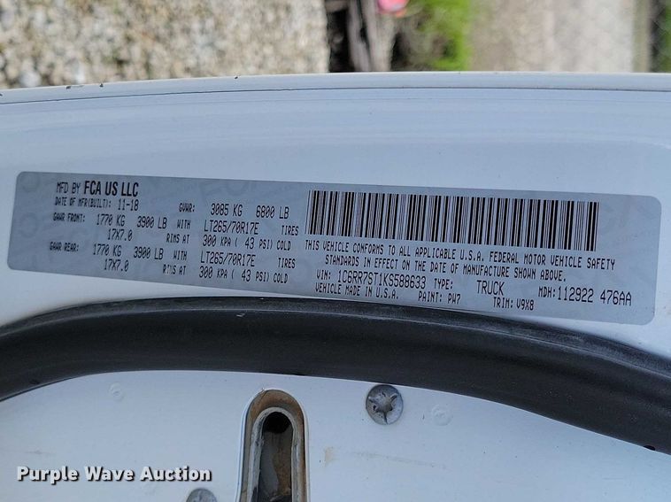 image for item DZ7081 2019 RAM 1500 Crew Cab pickup truck