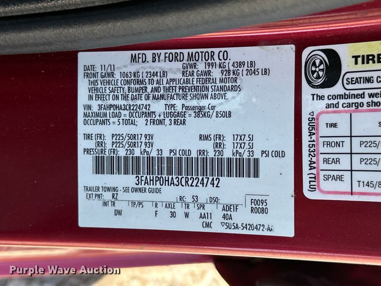 image for item EA4841 2012 Ford Fusion SE 