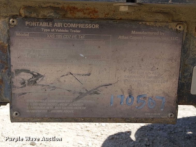 image for item EE5306 2019 Atlas Copco XAS 185 air compressor