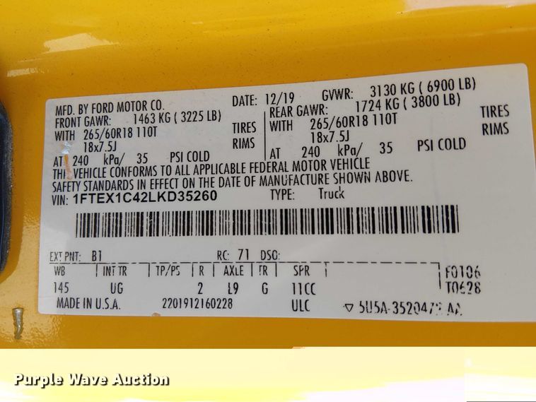 image for item EE5315 2020 Ford F150 Ext. Cab pickup truck