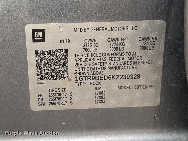image for item EF2460 2019 GMC Sierra 1500 Ext. Cab pickup truck