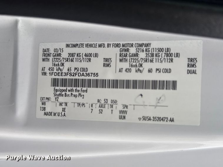 image for item EG8931 2015 Ford E350 shuttle bus