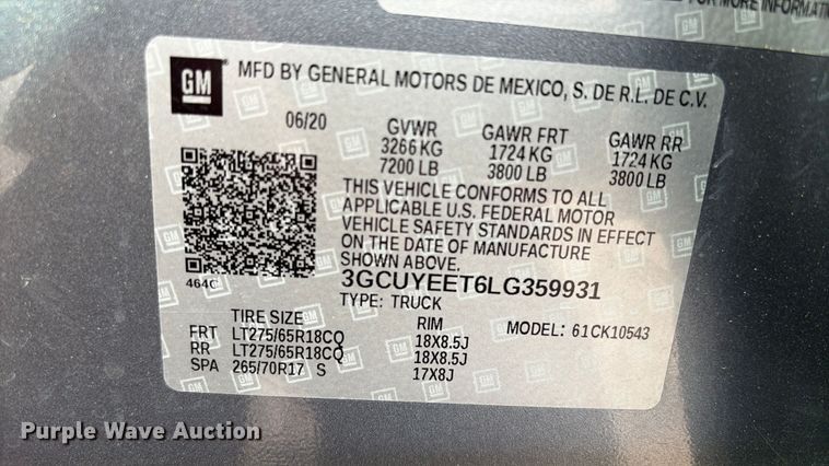 image for item EG8992 2020 Chevrolet Silverado Z71 Texas Edition Crew Cab pickup truck