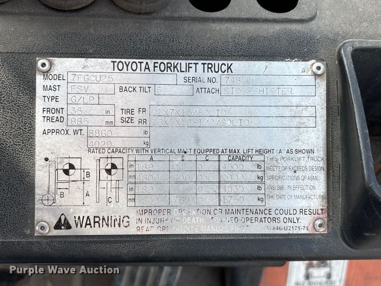 image for item EI5784 2002 Toyota 7FGCU25 forklift
