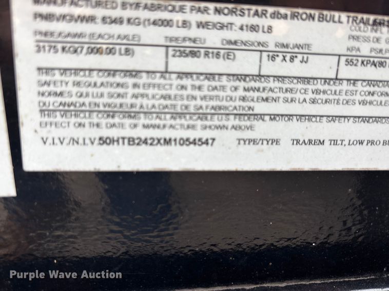 image for item EJ7808 2021 Norstar Iron Bull tilt deck equipment trailer