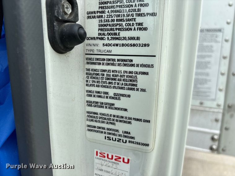image for item EO4213 2016 Isuzu NPR box truck