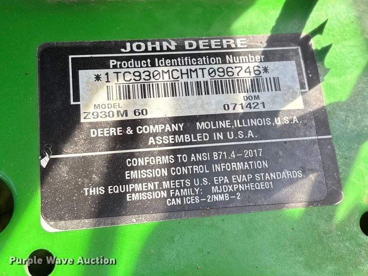 image for item EO4231 2021 John Deere Z930M ZTR lawn mower