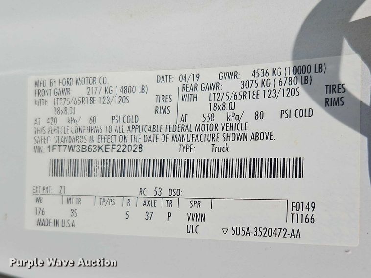 image for item EO7299 2019 Ford F350 Super Duty Crew Cab pickup truck