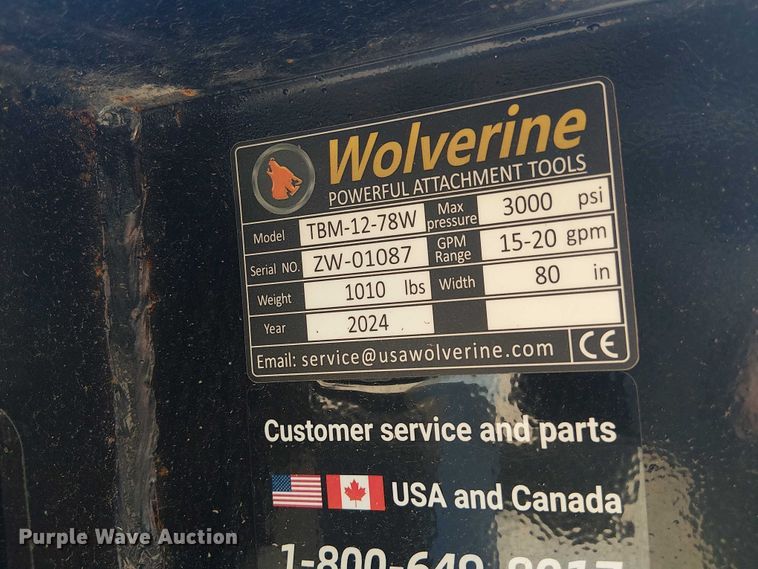 image for item ES8841 2024 Wolverine TBM-12-78W skid steer finish mower