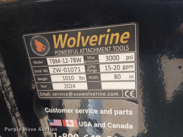 image for item ES8855 2024 Wolverine TBM-12-78W skid steer finish mower