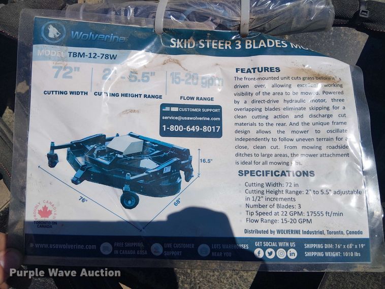 image for item ES8856 2024 Wolverine TBM-12-78W skid steer finish mower