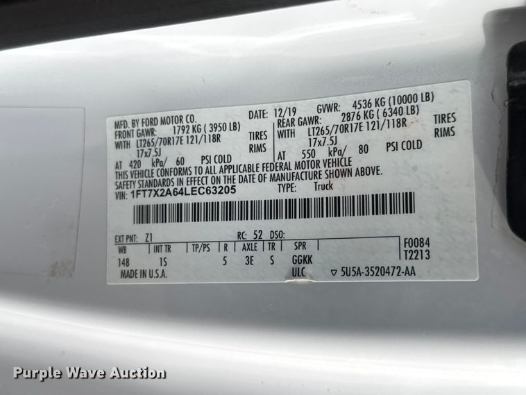 image for item ET1964 2020 Ford F250 Super Duty Ext. Cab pickup truck