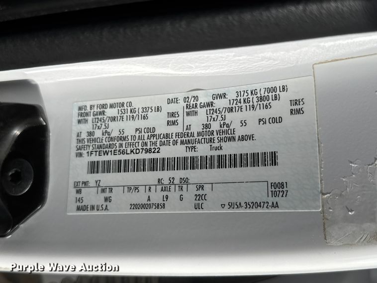 image for item ET1965 2020 Ford F150 Crew Cab pickup truck