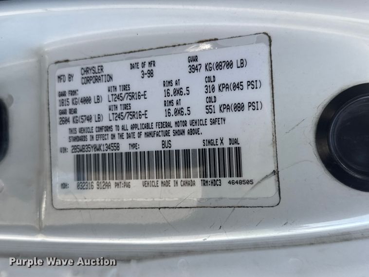 image for item ET1996 1998 Dodge Ram Wagon 3500 van
