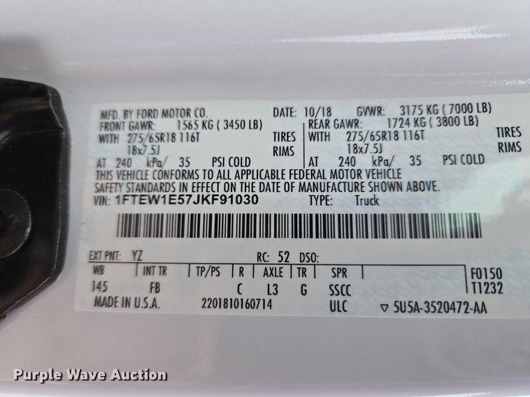 image for item ET5055 2018 Ford F150 Crew Cab pickup truck