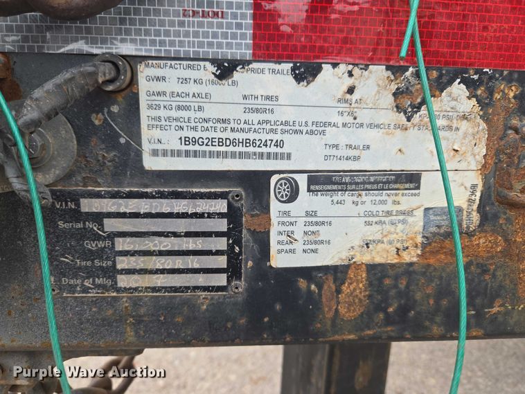 image for item ET5056 2017 Texas Pride dump trailer