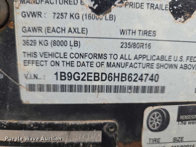 image for item ET5056 2017 Texas Pride dump trailer