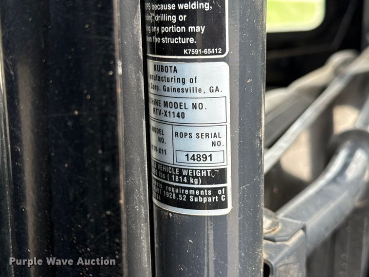 image for item ET6059 2016 Kubota RTV X1140 utility vehicle