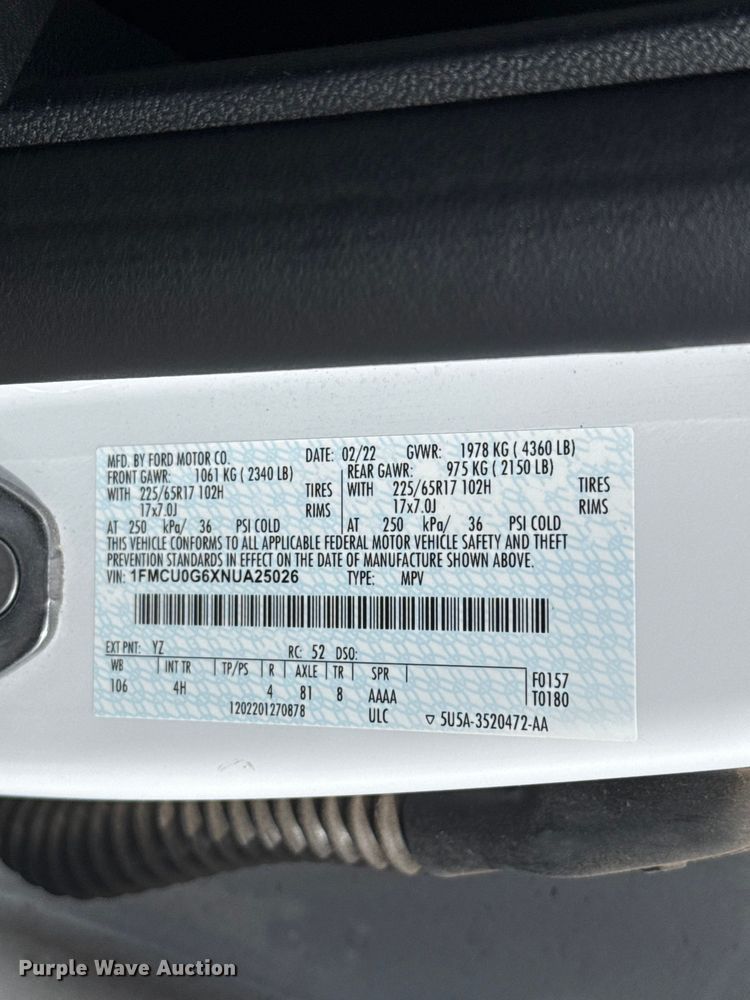 image for item ET6076 2022 Ford Escape SUV