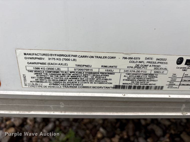 image for item EU0489 2022 Carry-on Trailer enclosed cargo trailer