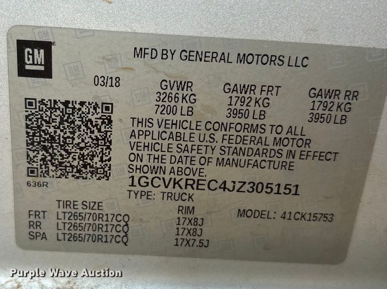 image for item EU0497 2018 Chevrolet Silverado 1500 Ext. Cab pickup truck